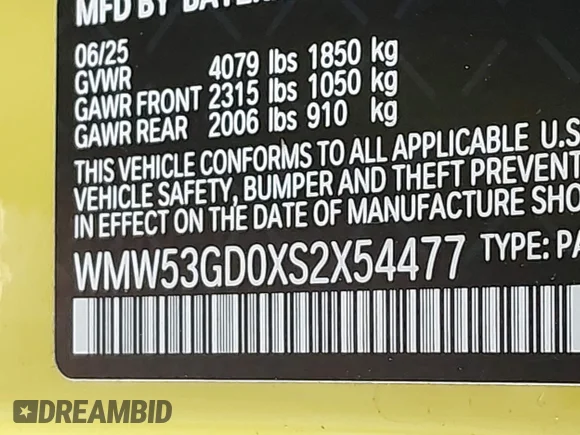 ✅ 2025 MINI Hardtop 4 Door Cooper S • VIN: WMW53GD0XS2X54477 • Лот: 45221864. Опубліковано раніше на IAAI з пробігом 3 133 миль. Безкоштовний доступ до архіву аукціонних продажів зі США та докладний звіт про історію автомобіля на DreamBid. Зображення 9.