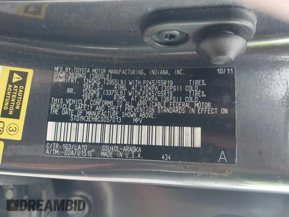 ✅ 2012 Toyota Highlander Limited • VIN: 5TDYK3EH8CS057013 • Лот: 44943255. Опубліковано раніше на IAAI з пробігом 264 574 миль. Безкоштовний доступ до архіву аукціонних продажів зі США та докладний звіт про історію автомобіля на DreamBid. Зображення 9.