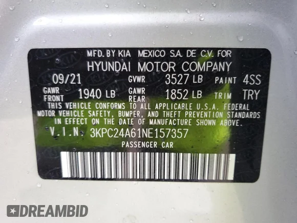 ✅ 2022 Hyundai Accent SEL • VIN: 3KPC24A61NE157357 • Lot: 72970402. Wystawiony na Copart z przebiegiem 9 604 mil. Bezpłatny archiwum sprzedaży aukcyjnych z USA i szczegółowy raport historii pojazdu na DreamBid. Zdjęcie 14.