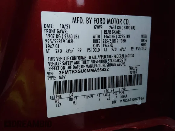✅ 2021 Ford Mustang Mach-E Premium • VIN: 3FMTK3SU0MMA56432 • Lot: 44146693. Wystawiony na IAAI z przebiegiem 99 623 mil. Bezpłatny archiwum sprzedaży aukcyjnych z USA i szczegółowy raport historii pojazdu na DreamBid. Zdjęcie 9.