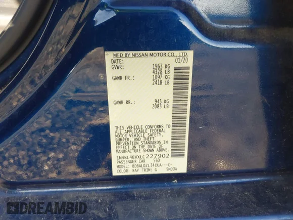 ✅ 2020 Nissan Altima S • VIN: 1N4BL4BVXLC227902 • Lot: 44410232. Wystawiony na IAAI z przebiegiem 156 662 mil. Bezpłatny archiwum sprzedaży aukcyjnych z USA i szczegółowy raport historii pojazdu na DreamBid. Zdjęcie 9.