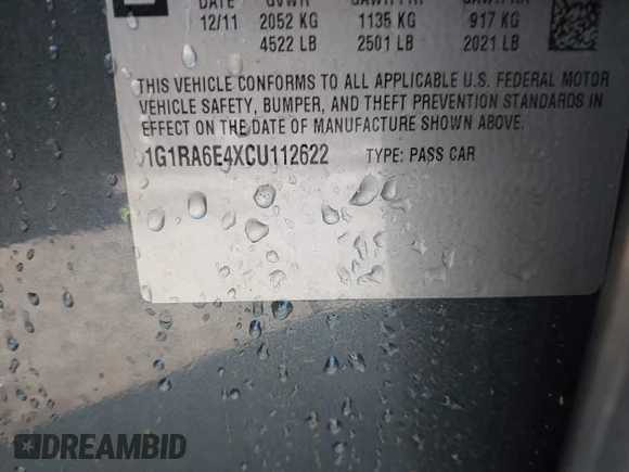 ✅ 2012 Chevrolet Volt • VIN: 1G1RA6E4XCU112622 • Лот: 43107808. Опубликован ранее на IAAI с пробегом 175 599 миль. Бесплатный доступ к архиву аукционных продаж из США и подробный отчёт об истории автомобиля на DreamBid. Изображение 9.