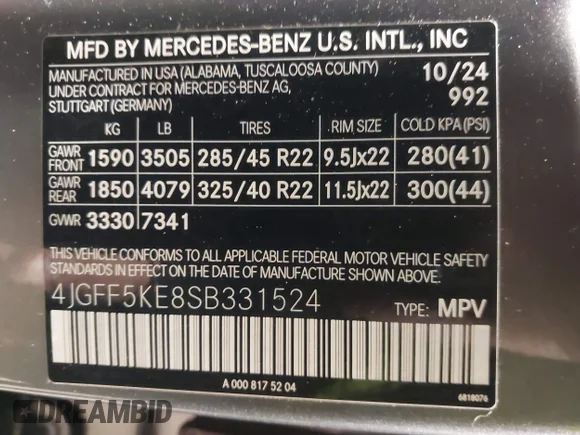 ✅ 2025 Mercedes-Benz GLS 450 • VIN: 4JGFF5KE8SB331524 • Lot: 43936175. Wystawiony na IAAI z przebiegiem 8 859 mil. Bezpłatny archiwum sprzedaży aukcyjnych z USA i szczegółowy raport historii pojazdu na DreamBid. Zdjęcie 9.