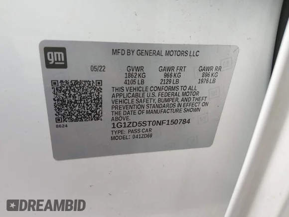 ✅ 2022 Chevrolet Malibu LT • VIN: 1G1ZD5ST0NF150784 • Lot: 44625654. Wystawiony na IAAI z przebiegiem 98 626 mil. Bezpłatny archiwum sprzedaży aukcyjnych z USA i szczegółowy raport historii pojazdu na DreamBid. Zdjęcie 9.