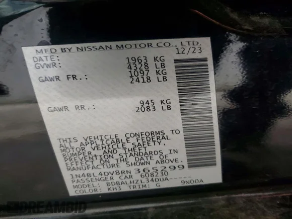 ✅ 2024 Nissan Altima SV • VIN: 1N4BL4DV8RN365299 • Lot: 98459995. Wystawiony na Copart z przebiegiem Nie podano. Bezpłatny archiwum sprzedaży aukcyjnych z USA i szczegółowy raport historii pojazdu na DreamBid. Zdjęcie 13.