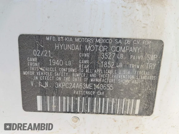 ✅ 2021 Hyundai Accent SE • VIN: 3KPC24A63ME140655 • Лот: 45315130. Опубликован ранее на IAAI с пробегом 133 667 миль. Бесплатный доступ к архиву аукционных продаж из США и подробный отчёт об истории автомобиля на DreamBid. Изображение 9.