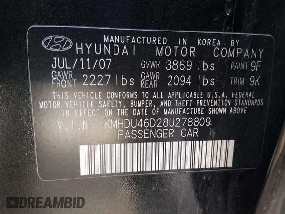 ✅ 2008 Hyundai Elantra GLS • VIN: KMHDU46D28U278809 • Lot: 44214227. Wystawiony na IAAI z przebiegiem 167 132 mil. Bezpłatny archiwum sprzedaży aukcyjnych z USA i szczegółowy raport historii pojazdu na DreamBid. Zdjęcie 9.