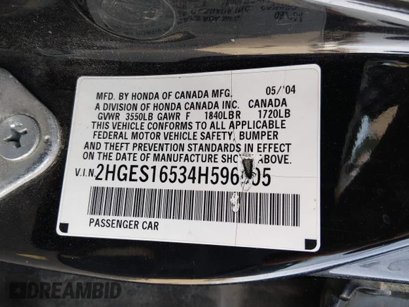 ✅ 2004 Honda Civic LX • VIN: 2HGES16534H596605 • Lot: 44327108. Wystawiony na IAAI z przebiegiem 130 648 mil. Bezpłatny archiwum sprzedaży aukcyjnych z USA i szczegółowy raport historii pojazdu na DreamBid. Zdjęcie 9.