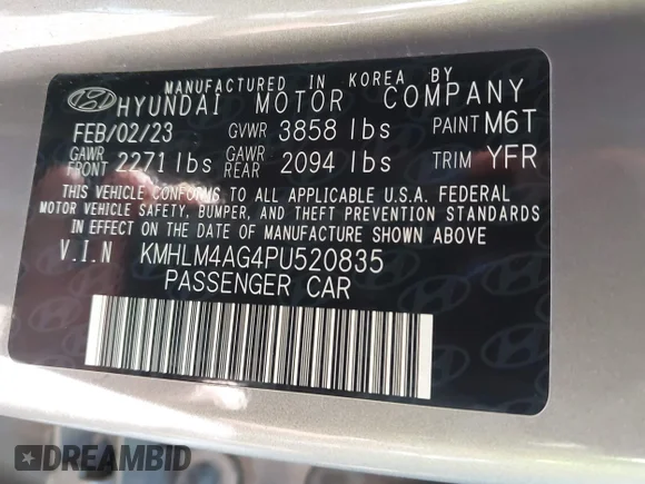 ✅ 2023 Hyundai Elantra SEL • VIN: KMHLM4AG4PU520835 • Lot: 43501198. Wystawiony na IAAI z przebiegiem 43 421 mil. Bezpłatny archiwum sprzedaży aukcyjnych z USA i szczegółowy raport historii pojazdu na DreamBid. Zdjęcie 9.