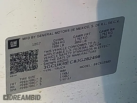 ✅ 2018 Chevrolet Silverado 1500 LT • VIN: 3GCUKREC8JG282498 • Lot: 43620608. Wystawiony na IAAI z przebiegiem 182 046 mil. Bezpłatny archiwum sprzedaży aukcyjnych z USA i szczegółowy raport historii pojazdu na DreamBid. Zdjęcie 9.