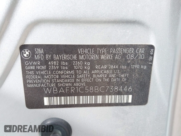 ✅ 2011 BMW 5 Series 528i • VIN: WBAFR1C58BC738446 • Lot: 44483832. Wystawiony na IAAI z przebiegiem 112 966 mil. Bezpłatny archiwum sprzedaży aukcyjnych z USA i szczegółowy raport historii pojazdu na DreamBid. Zdjęcie 9.