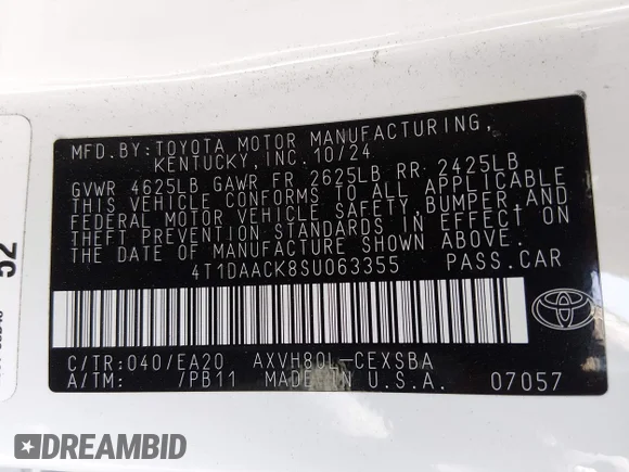 ✅ 2025 Toyota Camry SE • VIN: 4T1DAACK8SU063355 • Лот: 45286355. Опубліковано раніше на IAAI з пробігом 20 143 миль. Безкоштовний доступ до архіву аукціонних продажів зі США та докладний звіт про історію автомобіля на DreamBid. Зображення 9.