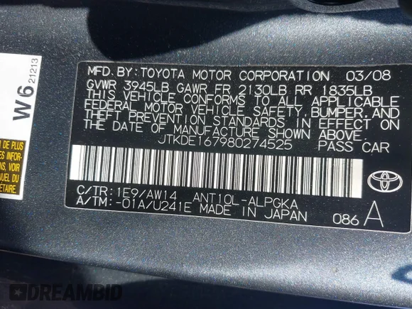 ✅ 2008 Scion tC Spec • VIN: JTKDE167980274525 • Lot: 41492374. Wystawiony na IAAI z przebiegiem 283 196 mil. Bezpłatny archiwum sprzedaży aukcyjnych z USA i szczegółowy raport historii pojazdu na DreamBid. Zdjęcie 9.