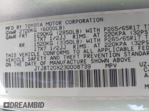 ✅ 2003 Lexus GX 470 • VIN: JTJBT20X230008739 • Лот: 43111233. Опубліковано раніше на IAAI з пробігом 169 885 миль. Безкоштовний доступ до архіву аукціонних продажів зі США та докладний звіт про історію автомобіля на DreamBid. Зображення 9.