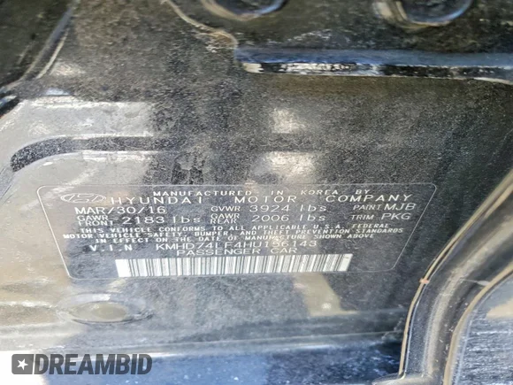 ✅ 2017 Hyundai Elantra SE • VIN: KMHD74LF4HU156143 • Lot: 76838055. Listed on Copart with 108,551 mi. Free auction sales archive from the USA and detailed vehicle history report at DreamBid. Image 10.