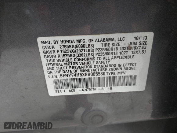 ✅ 2014 Honda Pilot EX-L • VIN: 5FNYF4H5XEB005580 • Lot: 44110555. Wystawiony na IAAI z przebiegiem 227 602 mil. Bezpłatny archiwum sprzedaży aukcyjnych z USA i szczegółowy raport historii pojazdu na DreamBid. Zdjęcie 9.