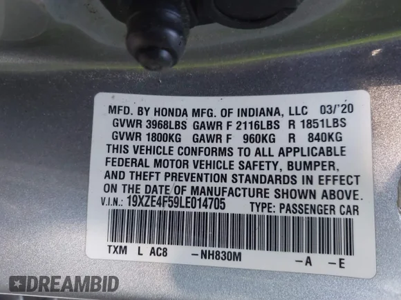 ✅ 2020 Honda Insight EX • VIN: 19XZE4F59LE014705 • Лот: 44890080. Опубликован ранее на IAAI с пробегом 120 053 миль. Бесплатный доступ к архиву аукционных продаж из США и подробный отчёт об истории автомобиля на DreamBid. Изображение 9.