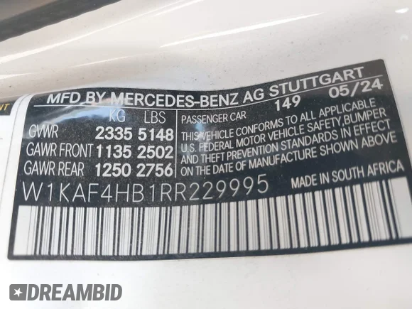 ✅ 2024 Mercedes-Benz C 300 • VIN: W1KAF4HB1RR229995 • Лот: 45216167. Опубликован ранее на IAAI с пробегом 66 156 миль. Бесплатный доступ к архиву аукционных продаж из США и подробный отчёт об истории автомобиля на DreamBid. Изображение 9.