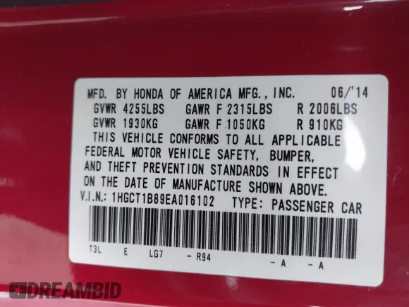✅ 2014 Honda Accord EX-L • VIN: 1HGCT1B89EA016102 • Lot: 44404059. Wystawiony na IAAI z przebiegiem 159 056 mil. Bezpłatny archiwum sprzedaży aukcyjnych z USA i szczegółowy raport historii pojazdu na DreamBid. Zdjęcie 9.