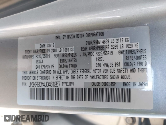 ✅ 2018 Mazda CX-5 Touring • VIN: JM3KFBCM4J0461857 • Lot: 44183270. Wystawiony na IAAI z przebiegiem 25 080 mil. Bezpłatny archiwum sprzedaży aukcyjnych z USA i szczegółowy raport historii pojazdu na DreamBid. Zdjęcie 9.