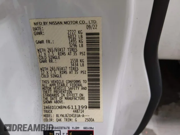 ✅ 2023 Nissan Frontier S • VIN: 1N6ED1CM8PN611399 • Lot: 45034405. Wystawiony na IAAI z przebiegiem 18 470 mil. Bezpłatny archiwum sprzedaży aukcyjnych z USA i szczegółowy raport historii pojazdu na DreamBid. Zdjęcie 9.