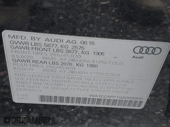 ✅ 2016 Audi SQ5 Premium Plus • VIN: WA1CCAFP1GA008900 • Лот: 42146175. Опубліковано раніше на IAAI з пробігом 90 510 миль. Безкоштовний доступ до архіву аукціонних продажів зі США та докладний звіт про історію автомобіля на DreamBid. Зображення 9.