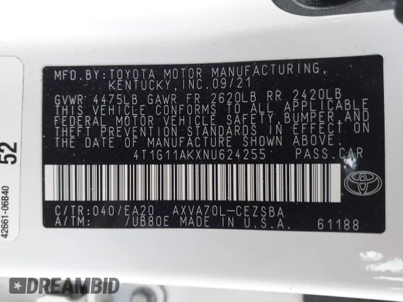 ✅ 2022 Toyota Camry SE • VIN: 4T1G11AKXNU624255 • Lot: 44892958. Wystawiony na IAAI z przebiegiem 81 500 mil. Bezpłatny archiwum sprzedaży aukcyjnych z USA i szczegółowy raport historii pojazdu na DreamBid. Zdjęcie 9.