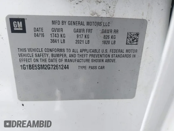 ✅ 2016 Chevrolet Cruze LT • VIN: 1G1BE5SM2G7261244 • Lot: 44455945. Wystawiony na IAAI z przebiegiem Nie podano. Bezpłatny archiwum sprzedaży aukcyjnych z USA i szczegółowy raport historii pojazdu na DreamBid. Zdjęcie 9.