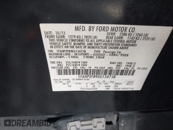 ✅ 2014 Ford Taurus Limited • VIN: 1FAHP2F89EG134758 • Lot: 41661484. Listed on IAAI with 168,000 mi. Free auction sales archive from the USA and detailed vehicle history report at DreamBid. Image 9.