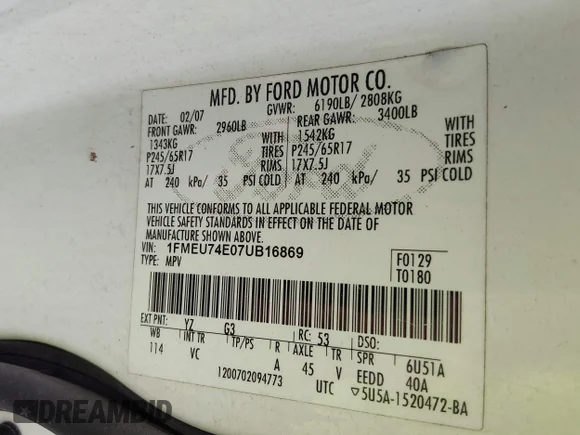 ✅ 2007 Ford Explorer Eddie Bauer • VIN: 1FMEU74E07UB16869 • Лот: 45383528. Опубліковано раніше на IAAI з пробігом 129 806 миль. Безкоштовний доступ до архіву аукціонних продажів зі США та докладний звіт про історію автомобіля на DreamBid. Зображення 9.