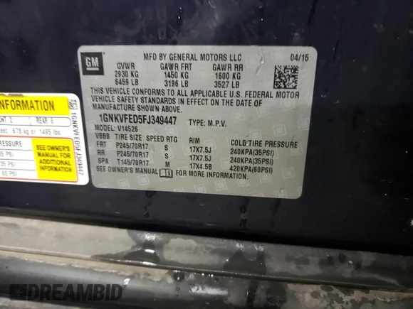 ✅ 2015 Chevrolet Traverse LS • VIN: 1GNKVFED5FJ349447 • Lot: 80649124. Wystawiony na Copart z przebiegiem 85 528 mil. Bezpłatny archiwum sprzedaży aukcyjnych z USA i szczegółowy raport historii pojazdu na DreamBid. Zdjęcie 14.