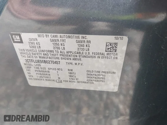 ✅ 2011 GMC Terrain SLT-1 • VIN: 2CTFLUE56B6270457 • Лот: 45091898. Опубліковано раніше на IAAI з пробігом 102 549 миль. Безкоштовний доступ до архіву аукціонних продажів зі США та докладний звіт про історію автомобіля на DreamBid. Зображення 9.