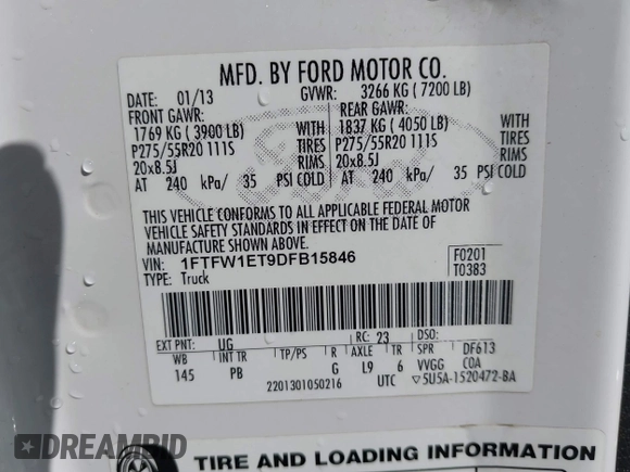 ✅ 2013 Ford F-150 XL • VIN: 1FTFW1ET9DFB15846 • Lot: 43485367. Wystawiony na IAAI z przebiegiem 287 400 mil. Bezpłatny archiwum sprzedaży aukcyjnych z USA i szczegółowy raport historii pojazdu na DreamBid. Zdjęcie 9.