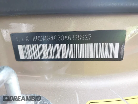 ✅ 2010 Kia Sedona LX • VIN: KNDMG4C30A6338927 • Lot: 44075056. Wystawiony na IAAI z przebiegiem 219 374 mil. Bezpłatny archiwum sprzedaży aukcyjnych z USA i szczegółowy raport historii pojazdu na DreamBid. Zdjęcie 9.