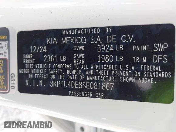 ✅ 2025 Kia K4 EX • VIN: 3KPFU4DE8SE081867 • Lot: 42300602. Wystawiony na IAAI z przebiegiem 2 834 mil. Bezpłatny archiwum sprzedaży aukcyjnych z USA i szczegółowy raport historii pojazdu na DreamBid. Zdjęcie 9.