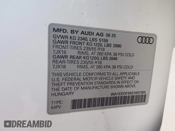 ✅ 2025 Audi Q3 S line Premium Plus • VIN: WA1EEDF35S1097364 • Lot: 44403783. Wystawiony na IAAI z przebiegiem 2 731 mil. Bezpłatny archiwum sprzedaży aukcyjnych z USA i szczegółowy raport historii pojazdu na DreamBid. Zdjęcie 9.