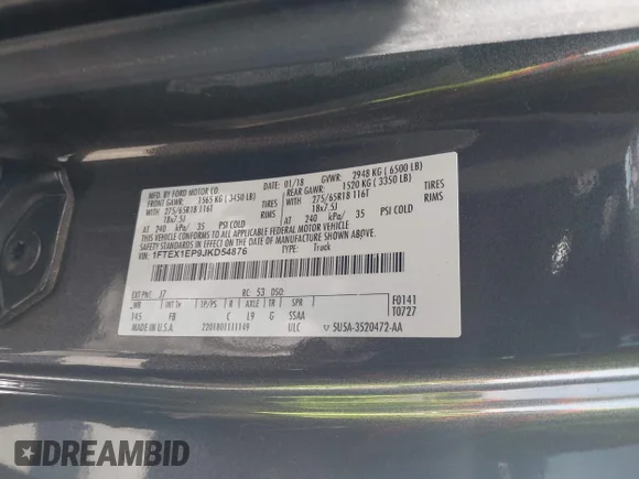✅ 2018 Ford F-150 XLT • VIN: 1FTEX1EP9JKD54876 • Lot: 45263686. Wystawiony na IAAI z przebiegiem 89 602 mil. Bezpłatny archiwum sprzedaży aukcyjnych z USA i szczegółowy raport historii pojazdu na DreamBid. Zdjęcie 9.