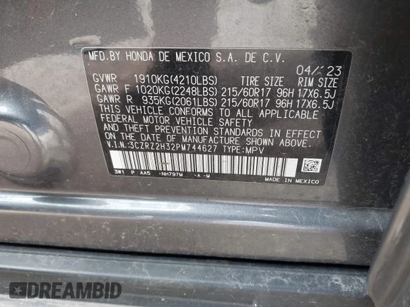 ✅ 2023 Honda HR-V LX • VIN: 3CZRZ2H32PM744627 • Lot: 44994410. Wystawiony na IAAI z przebiegiem 69 448 mil. Bezpłatny archiwum sprzedaży aukcyjnych z USA i szczegółowy raport historii pojazdu na DreamBid. Zdjęcie 9.