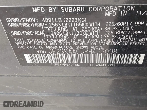 ✅ 2023 Subaru Forester • VIN: JF2SKAAC5PH422098 • Lot: 45057125. Listed on IAAI with 52,095 mi. Free auction sales archive from the USA and detailed vehicle history report at DreamBid. Image 9.
