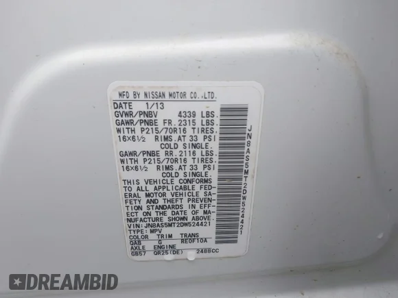✅ 2013 Nissan Rogue S • VIN: JN8AS5MT2DW524421 • Lot: 45207272. Listed on IAAI with 182,683 mi. Free auction sales archive from the USA and detailed vehicle history report at DreamBid. Image 9.