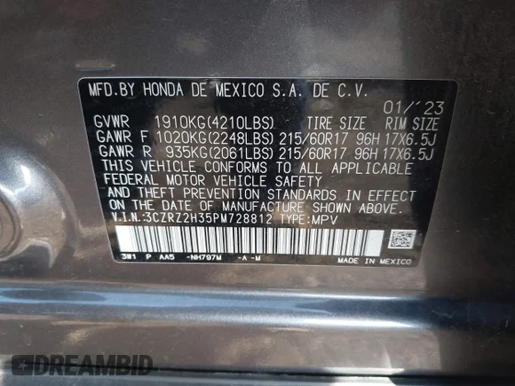 ✅ 2023 Honda HR-V LX • VIN: 3CZRZ2H35PM728812 • Lot: 44959433. Wystawiony na IAAI z przebiegiem 40 310 mil. Bezpłatny archiwum sprzedaży aukcyjnych z USA i szczegółowy raport historii pojazdu na DreamBid. Zdjęcie 9.