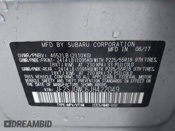 ✅ 2018 Subaru Forester Touring • VIN: JF2SJGWC6JH422049 • Lot: 44095872. Wystawiony na IAAI z przebiegiem 180 784 mil. Bezpłatny archiwum sprzedaży aukcyjnych z USA i szczegółowy raport historii pojazdu na DreamBid. Zdjęcie 9.