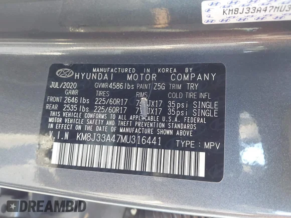 ✅ 2021 Hyundai Tucson Value • VIN: KM8J33A47MU316441 • Lot: 44642780. Wystawiony na IAAI z przebiegiem 61 165 mil. Bezpłatny archiwum sprzedaży aukcyjnych z USA i szczegółowy raport historii pojazdu na DreamBid. Zdjęcie 9.