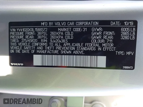 ✅ 2020 Volvo XC90 Momentum • VIN: YV4102CK0L1566572 • Lot: 41197199. Wystawiony na IAAI z przebiegiem 92 671 mil. Bezpłatny archiwum sprzedaży aukcyjnych z USA i szczegółowy raport historii pojazdu na DreamBid. Zdjęcie 9.