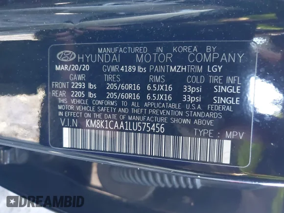 ✅ 2020 Hyundai Kona SE • VIN: KM8K1CAA1LU575456 • Lot: 44361355. Wystawiony na IAAI z przebiegiem 76 826 mil. Bezpłatny archiwum sprzedaży aukcyjnych z USA i szczegółowy raport historii pojazdu na DreamBid. Zdjęcie 9.