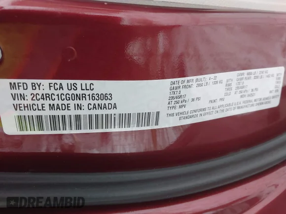 ✅ 2022 Chrysler Voyager LX • VIN: 2C4RC1CG0NR163063 • Lot: 44056804. Wystawiony na IAAI z przebiegiem 33 579 mil. Bezpłatny archiwum sprzedaży aukcyjnych z USA i szczegółowy raport historii pojazdu na DreamBid. Zdjęcie 9.