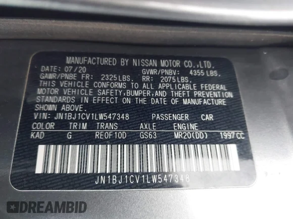 ✅ 2020 Nissan Rogue S • VIN: JN1BJ1CV1LW547348 • Lot: 44204688. Wystawiony na IAAI z przebiegiem 86 975 mil. Bezpłatny archiwum sprzedaży aukcyjnych z USA i szczegółowy raport historii pojazdu na DreamBid. Zdjęcie 9.
