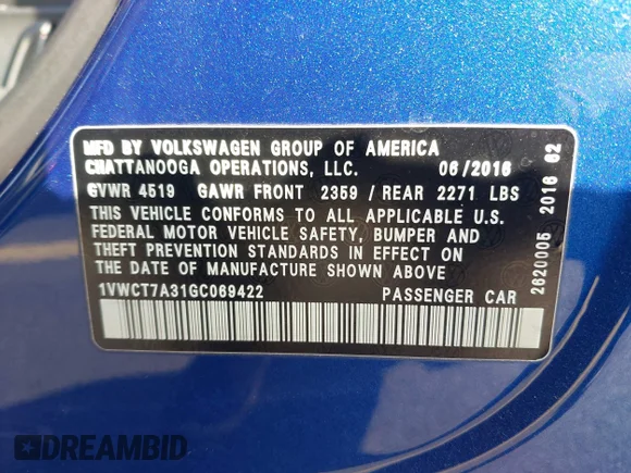 ✅ 2016 Volkswagen Passat SEL Premium • VIN: 1VWCT7A31GC069422 • Lot: 44255446. Wystawiony na IAAI z przebiegiem 66 003 mil. Bezpłatny archiwum sprzedaży aukcyjnych z USA i szczegółowy raport historii pojazdu na DreamBid. Zdjęcie 9.