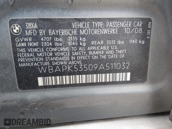 ✅ 2009 BMW 3 Series 328i xDrive • VIN: WBAPK53509A511032 • Лот: 44794483. Опубліковано раніше на IAAI з пробігом 148 016 миль. Безкоштовний доступ до архіву аукціонних продажів зі США та докладний звіт про історію автомобіля на DreamBid. Зображення 9.