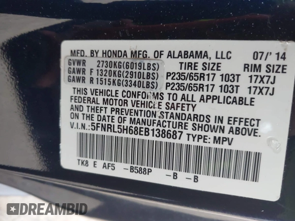✅ 2014 Honda Odyssey EX-L • VIN: 5FNRL5H68EB138687 • Lot: 44066037. Wystawiony na IAAI z przebiegiem 108 079 mil. Bezpłatny archiwum sprzedaży aukcyjnych z USA i szczegółowy raport historii pojazdu na DreamBid. Zdjęcie 9.